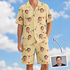 Man wearing Men's Candle Confetti Custom Face Shirt & Shorts Set — custom faces printed all-over