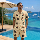 Real-life photo of someone wearing Men's Candle Confetti Custom Face Shirt & Shorts Set — custom faces printed all-over