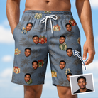 Man wearing Men's Present Party Custom Face Beach Shorts — custom faces printed all-over