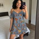 Real-life photo of someone wearing Women's Present Party Custom Face Off-Shoulder Dress — custom faces printed all-over
