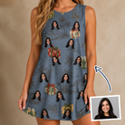 Woman wearing Women's Present Party Custom Face Tank Dress — custom faces printed all-over