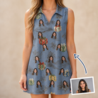 Woman wearing Women's Present Party Custom Face V-Neck Dress — custom faces printed all-over