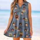 Model wearing Women's Present Party Custom Face V-Neck Dress printed with kids' faces