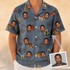 Man wearing Men's Present Party Custom Face Hawaiian Shirt — custom faces printed all-over