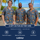 Friends in matching Men's Present Party Custom Face Hawaiian Shirt — a group gift photo