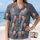 Woman wearing Women's Present Party Custom Face Hawaiian Shirt — custom faces printed all-over
