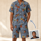 Man wearing Men's Present Party Custom Face Shirt & Shorts Set — custom faces printed all-over