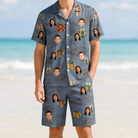 Model wearing Men's Present Party Custom Face Shirt & Shorts Set printed with kids' faces