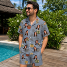 Real-life photo of someone wearing Men's Present Party Custom Face Shirt & Shorts Set — custom faces printed all-over