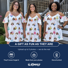 Friends in matching Women's Cake Craze Custom Face Off-Shoulder Dress — a group gift photo