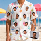 Man wearing Men's Cake Craze Custom Face Hawaiian Shirt — custom faces printed all-over