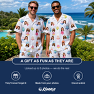Friends in matching Men's Cake Craze Custom Face Shirt & Shorts Set — a group gift photo