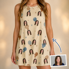 Woman wearing Women's Sugar Spin Custom Face Tank Dress — custom faces printed all-over