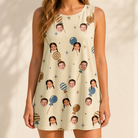 Model wearing Women's Sugar Spin Custom Face Tank Dress printed with kids' faces