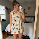 Real-life photo of someone wearing Women's Sugar Spin Custom Face V-Neck Dress — custom faces printed all-over