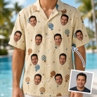 Man wearing Men's Sugar Spin Custom Face Hawaiian Shirt — custom faces printed all-over