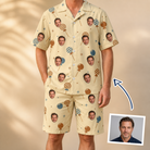 Man wearing Men's Sugar Spin Custom Face Shirt & Shorts Set — custom faces printed all-over