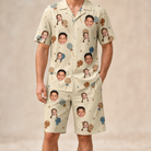 Model wearing Men's Sugar Spin Custom Face Shirt & Shorts Set printed with kids' faces