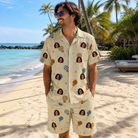 Real-life photo of someone wearing Men's Sugar Spin Custom Face Shirt & Shorts Set — custom faces printed all-over