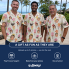Friends in matching Men's Lolli Jubilee Custom Face Hawaiian Shirt — a group gift photo