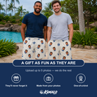 Friends in matching Men's Cupcake Countdown Custom Face Beach Shorts — a group gift photo