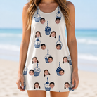 Model wearing Women's Cupcake Countdown Custom Face Tank Dress printed with kids' faces