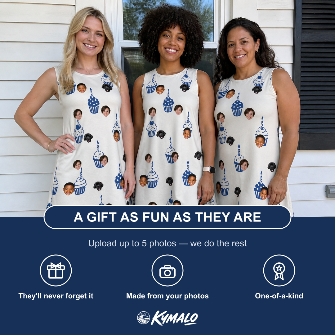 Friends in matching Women's Cupcake Countdown Custom Face Tank Dress — a group gift photo