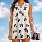 Woman wearing Women's Cupcake Countdown Custom Face V-Neck Dress — custom faces printed all-over