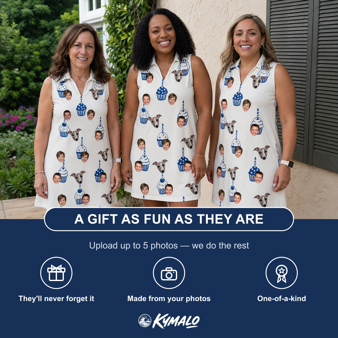 Friends in matching Women's Cupcake Countdown Custom Face V-Neck Dress — a group gift photo