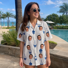 Real-life photo of someone wearing Women's Cupcake Countdown Custom Face Hawaiian Shirt — custom faces printed all-over