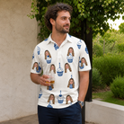 Real-life photo of someone wearing Men's Cupcake Countdown Custom Face Polo Shirt — custom faces printed all-over