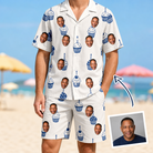 Man wearing Men's Cupcake Countdown Custom Face Shirt & Shorts Set — custom faces printed all-over