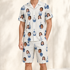 Model wearing Men's Cupcake Countdown Custom Face Shirt & Shorts Set printed with kids' faces