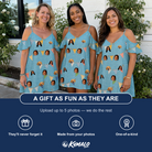 Friends in matching Women's Birthday Bunting Custom Face Off-Shoulder Dress — a group gift photo