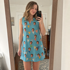 Real-life photo of someone wearing Women's Birthday Bunting Custom Face V-Neck Dress — custom faces printed all-over