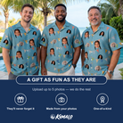 Friends in matching Men's Birthday Bunting Custom Face Hawaiian Shirt — a group gift photo