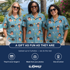 Friends in matching Women's Birthday Bunting Custom Face Hawaiian Shirt — a group gift photo