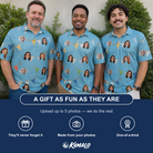 Friends in matching Men's Birthday Bunting Custom Face Polo Shirt — a group gift photo