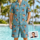 Man wearing Men's Birthday Bunting Custom Face Shirt & Shorts Set — custom faces printed all-over