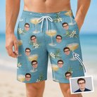 Man wearing Men's Coupe Coup Custom Face Beach Shorts — custom faces printed all-over
