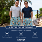 Friends in matching Men's Coupe Coup Custom Face Beach Shorts — a group gift photo