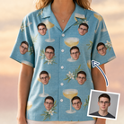 Woman wearing Women's Coupe Coup Custom Face Hawaiian Shirt — custom faces printed all-over