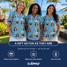 Friends in matching Women's Coupe Coup Custom Face Hawaiian Shirt — a group gift photo