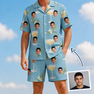 Man wearing Men's Coupe Coup Custom Face Shirt & Shorts Set — custom faces printed all-over