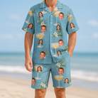 Model wearing Men's Coupe Coup Custom Face Shirt & Shorts Set printed with kids' faces