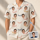 Man wearing Men's Garland Giggles Custom Face Hawaiian Shirt — custom faces printed all-over