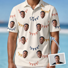 Man wearing Men's Garland Giggles Custom Face Polo Shirt — custom faces printed all-over