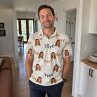 Real-life photo of someone wearing Men's Garland Giggles Custom Face Polo Shirt — custom faces printed all-over