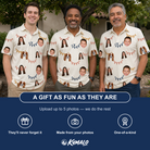 Friends in matching Men's Garland Giggles Custom Face Polo Shirt — a group gift photo