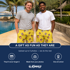 Friends in matching Men's Mirrorball Mischief Custom Face Beach Shorts — a group gift photo